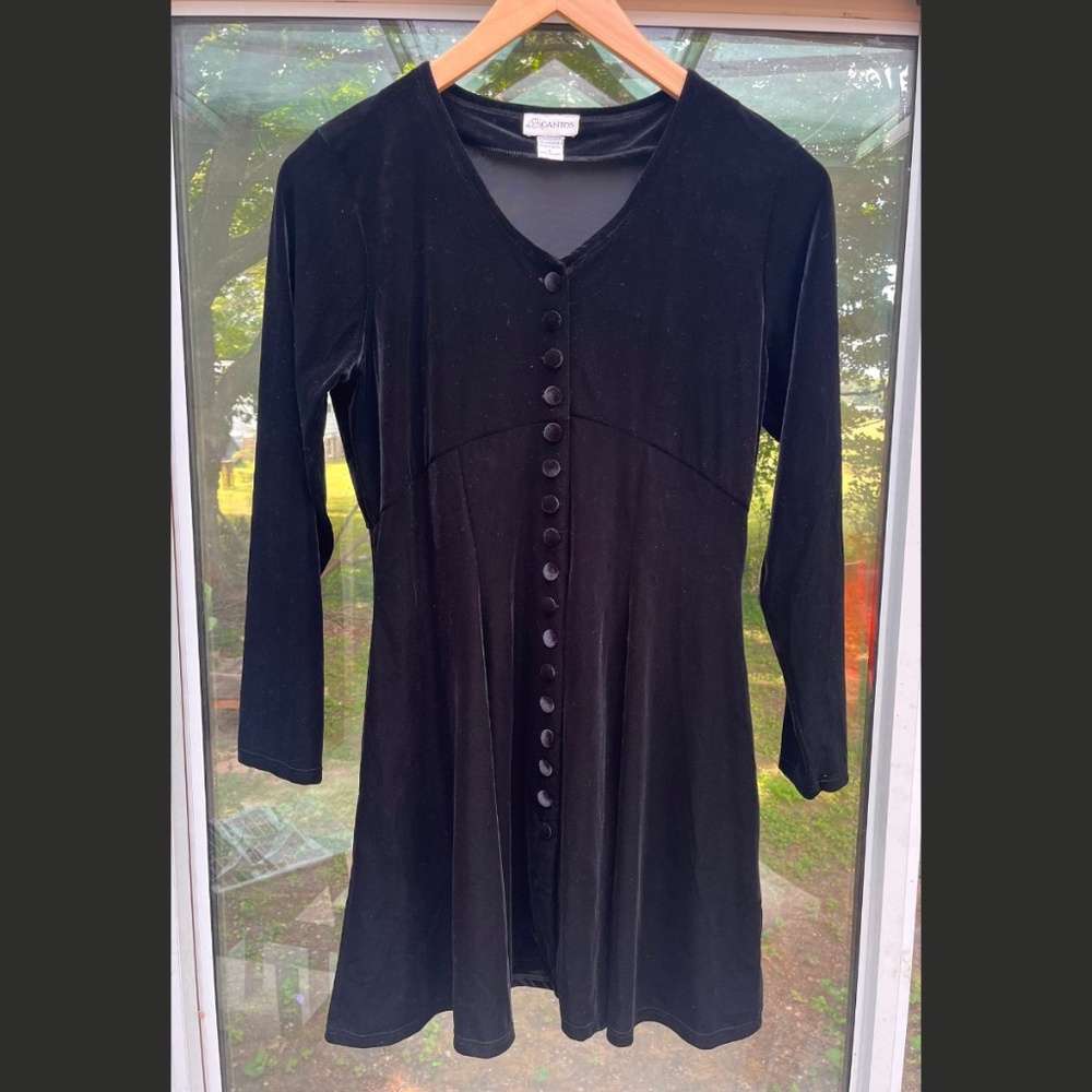 Vintage 1980's Gantos Black Velour Button Front Holiday Dress Size Large